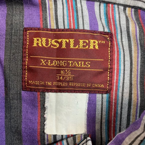 Rustler Wrangler Purple Striped Pearl Snap Shirt L - Picture 2 of 4